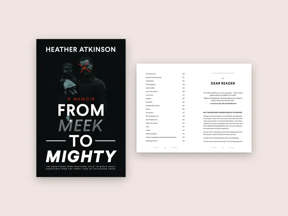 The From Meek to Mighty cover beside the contents and Dear Reader pages