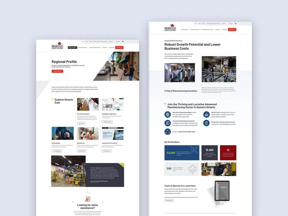 Regional Profile and Advanced Manufacturing pages on desktop