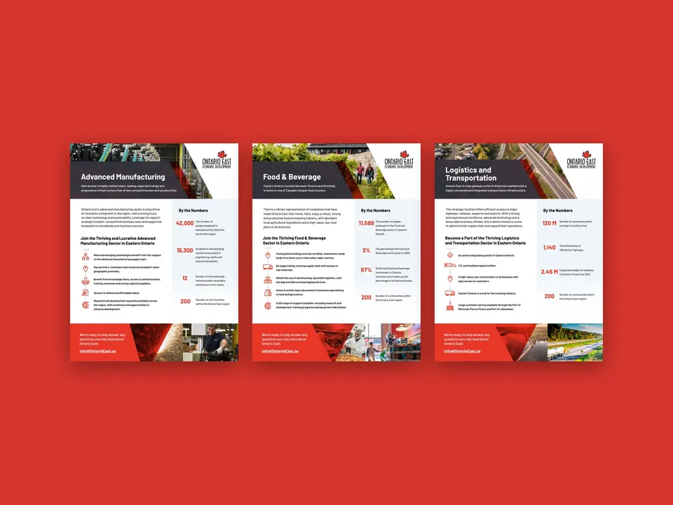 Fronts of the three sector sheets on red