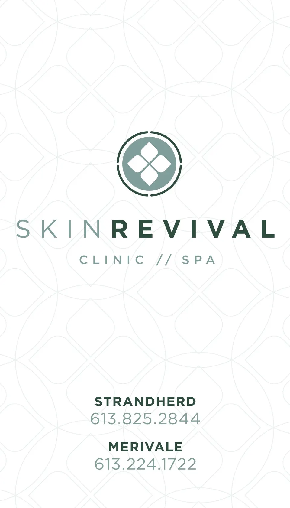 Business card front with the logo and both locations